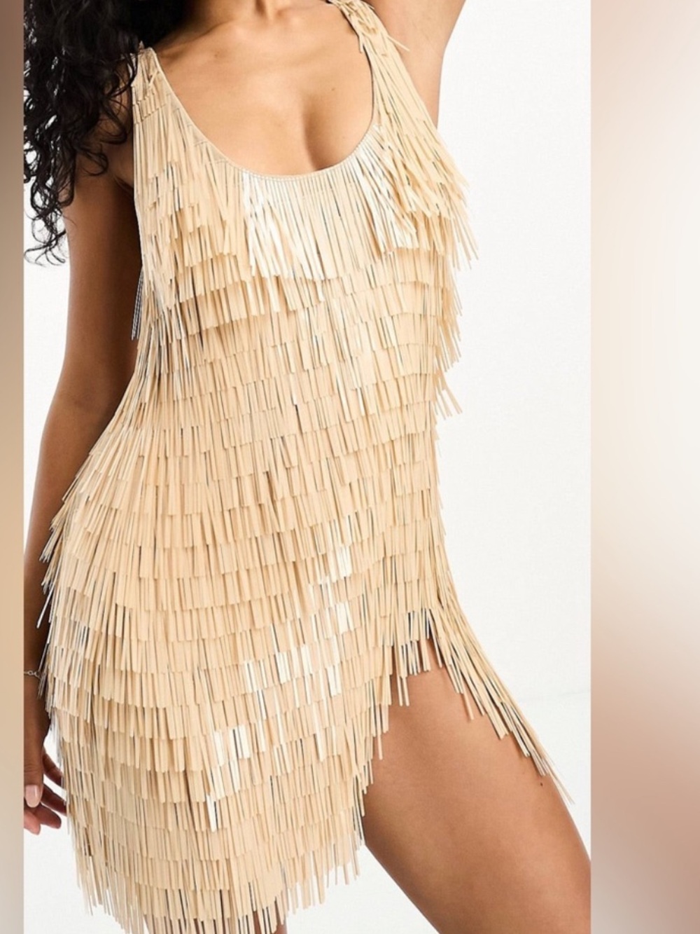 ASOS Beige Fringe Sequin Mini Dress - Picture 5 of 8